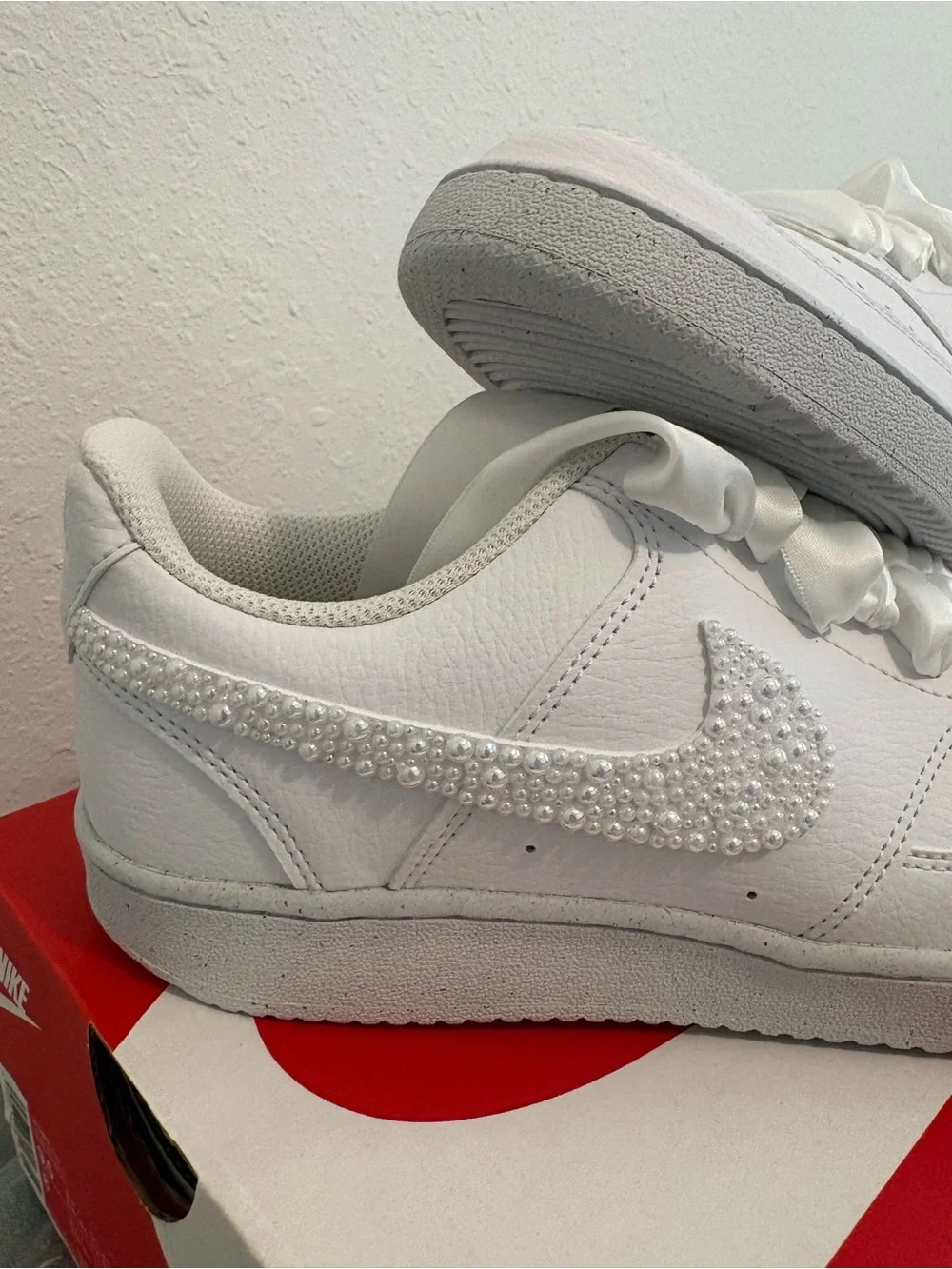 Nike White Low-Top Sneakers with Satin Ribbon Laces